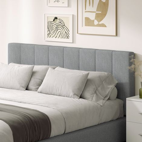 Testiera con 3 regolazioni in altezza, testiera per letto con gambe in metallo, effetto lino per camera da letto, 160x10x106/116/126 cm, grigio