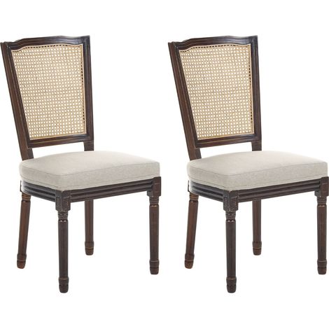 Lot de 2 Chaises de Salle à Manger en Tissu avec Dossier Tressage Viennois Style Champêtre Français Vintage Marron Foncé et Beige Bonanza (1/5)