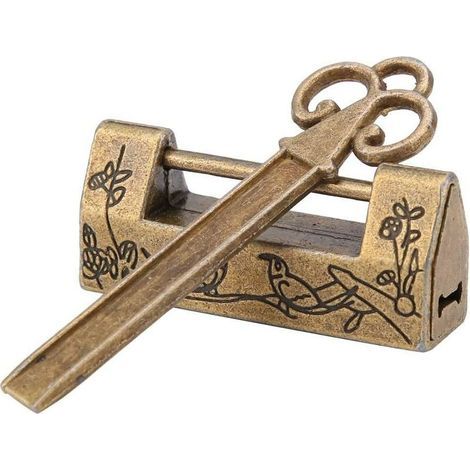 Cadenas Vintage Chinois Mini-Clé Traditionnelle Chinoise à Fleurs avec Cadenas, Style Chinois pour Meuble Vintage Cadenas Vintage(Bronze) (1/5)
