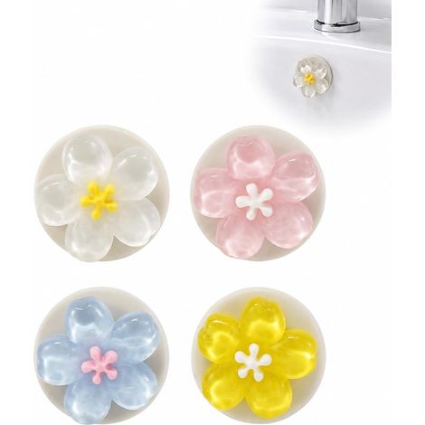 4 Pièces Bouchons Floraux en Silicone pour Lavabo, Couvercle Anti-Fuite pour Évier et Baignoire, Joint d'Étanchéité pour Salle de Bain Cuisine Hôtel, Cache-Trou Durable pour Trop-Plein (1/5)