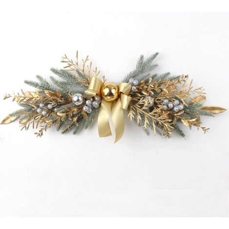 Guirlande De Noël - Artificielle - Pour Porte Fenêtre Intérieur Extérieur - Avec Branches Dorées Boules Et Cônes - Diamètre 40 Cm - 1 Pièce (1/5)