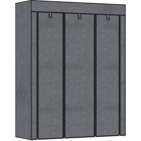 Armoire penderie multi-rangement - 8 étagères, 2 barres - non tissé gris (1/5)