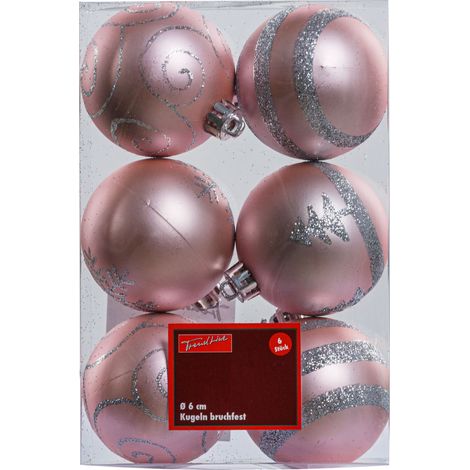 TrendLine Christbaumkugeln 6 Stk Ø 6 cm Rosa Weihnachtskugeln Weihnachtsbaum (1/3)