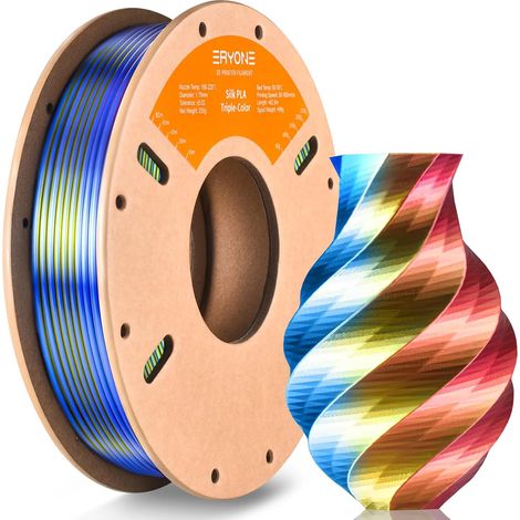 PLA Silk Shiny 3D Printer Filament 1.75mm, Triple Silk PLA Filament, Coextrusion Silk PLA Filament,+/- 0.03mm, 250g/Spool, Red Yellow Blue (1/5)
