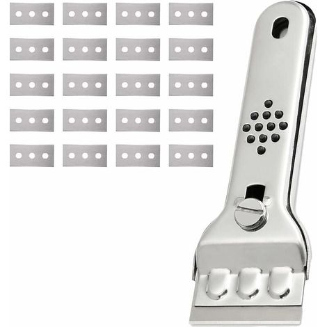 Grattoir Plaque Vitrocéramique en Acier Inoxydable Grattoir Vitre Plaque Induction Racloir Vitrocéramique Peinture Scraper Raclette Plaque Vitrocéramique avec 20 Lames, pour Vitres/Miroir-LIAIKI (1/5)