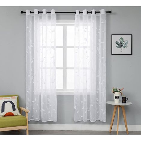Rideaux filtrants d'intérieur en lin à motif de feuilles, semi-transparents, 132 x 213 cm. (1/5)