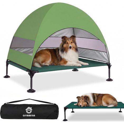 Cesta elevada para perros con techo, plegable con patas antideslizantes, tienda de campaña exterior con gran sombra, cama refrescante para perros, para camping, jardín, playa y piscina (verde, L)