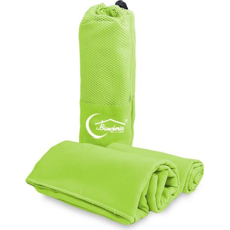 SET asciugamani MICROFIBRA VERDE ACIDO 1+1 Viso e Ospite (1/5)