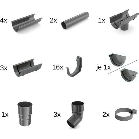 Kit Gouttière Graphite 8m, Système Complet d'Évacuation des Eaux Pluviales (1/2)