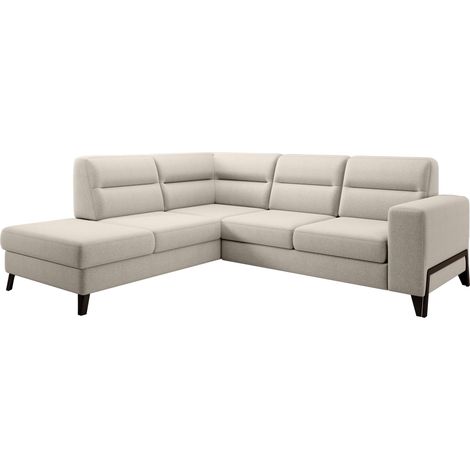 Canapé d’angle convertible KAZAL en tissu avec têtières réglables et pieds en acier noir – 277cm angle gauche-Blanc cassé-angle gauche (1/5)