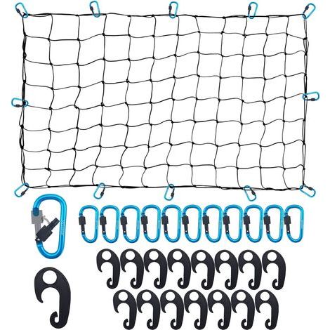 1x SUV-Gepäcknetz mit 28 Haken, elastisches Netz 90 x 120 cm, gedehnt auf 225 x 300 cm, 5 mm Latex-Kofferraumnetz für LKW, SUV, Anhänger, PKW, Van/Nissan Frontier, Toyota Tacoma usw.