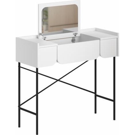 Toeletta Trucco Bianco Moderna Mobile Salvaspazio con Cassetti e Specchio (1/5)