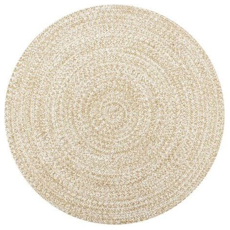 Tapis fait à la main Jute Blanc et naturel 90 cm