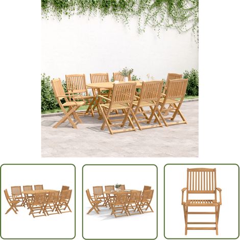 The Living Store Ensemble à manger de jardin 9 pcs bois d'acacia solide - Meubles De Jardin - Salon De Jardin - Set De Table - Acacia - Mobilier Exterieur (1/5)