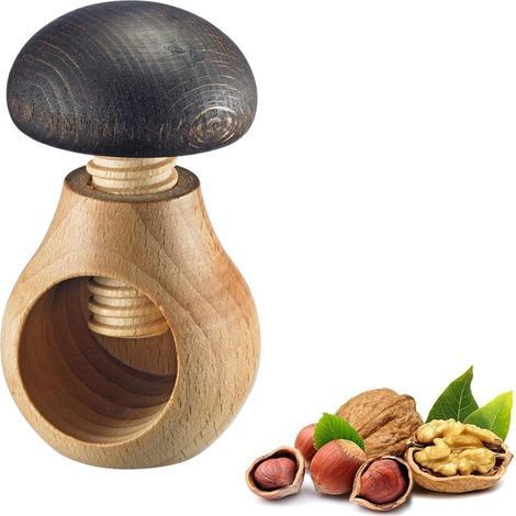 1 - Casse-Noix - Champignon - Bois De Hêtre - Pour Noix Et Noisettes - Poignée Ergonomique - Cuisine - Marron - 6,2x5,8x9,5cm (1/5)