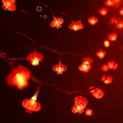 Guirlande lumineuse chinoise rouge à LED, 20 lumières, étanche, avec coque en PVC, idéale pour le Nouvel An, les cours et jardins (sans pompon), 3 mètres / 9,8 pieds. (1/5)