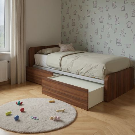 Letto singolo con cassetti 80x190 per cameretta - Design personalizzabile - Noce canaletto (1/5)