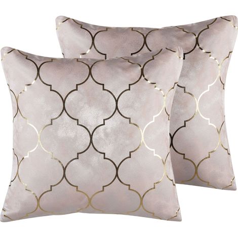Conjunto de 2 cojines decorativos rosa patrón de trébol marroquí 45 x 45 cm glamour Alyssum (1/5)