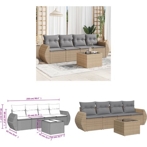 5-tlg. Garten-Sofagarnitur mit Kissen Beige Poly Rattan - Gartenmöbel - Esszimmergarnituren - Rattan Möbel - Outdoor Sofa - Lounge Set - Home & Living (1/3)