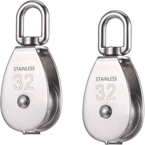 2Pcs Poulie de Levage en Acier Inoxydable 304 avec Chargeant 250kg,Poulie pour Cable,Poulie Simple M32 pour Grue Pivot Fil Corde Câble-32mm(Argent)