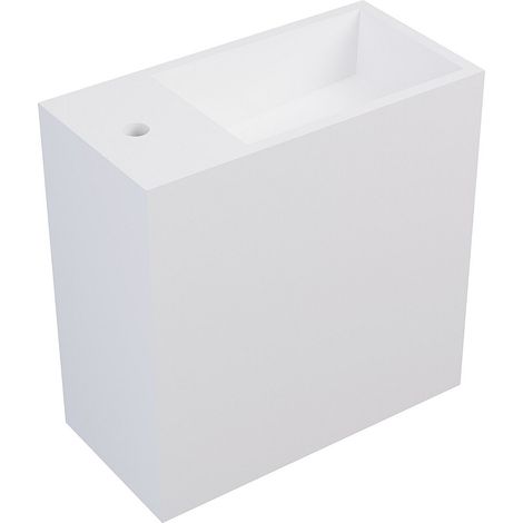 Lave main suspendu blanc en solid surface avec niche - Robinetterie à gauche - 40 cm - PUMORI
