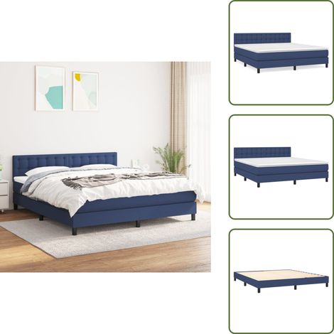 Sommier à lattes de lit avec matelas Bleu 160x200 cm Tissu - Lit Plateforme - Lit Double - Matelas À Ressorts Ensachés - Literie - Chambre À Coucher (1/5)