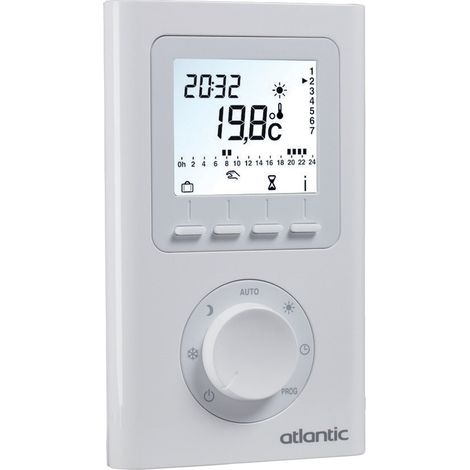 Atlantic – Thermostat d'ambiance électronique programmable filaire – Gestion de chauffage connecté – Programmation hebdomadaire – Affichage température ambiante
