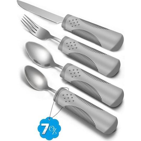 Couverts adaptatifs (ensemble de cuisine 4 pièces) lesté 200 g – Ustensiles pour patients atteints de Parkinson, tremblements de main, arthrite et personnes âgées (1/5)