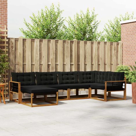 Outdoor-Sofagarnitur mit Kissen 6 pcs Natürlich und Schwarz