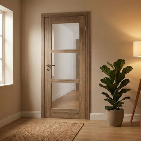 Bloc Porte Bois Frake Vitrage Transparent H204 X L73 Cm Côte Tableau P.gauche, Poignee Pomerol Gd Menuiseries