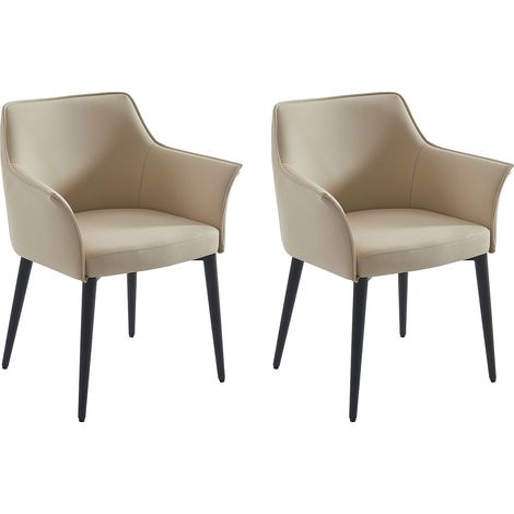 Sedia con braccioli in Similpelle e Metallo Nero Beige - Lotto di 2 - MIALOV