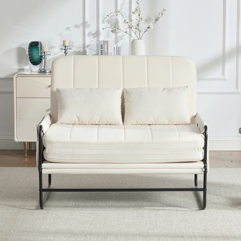 Sofá cama de 2 plazas 104x85x92 cm de chenilla beige, estilo industrial - CHICFURN (1/5)