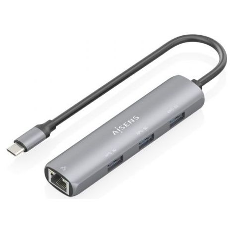 AISENS - DOCK USB-C A ETHERNET GIGABIT + HUB 3xUSB-A, GRIS, 15CM