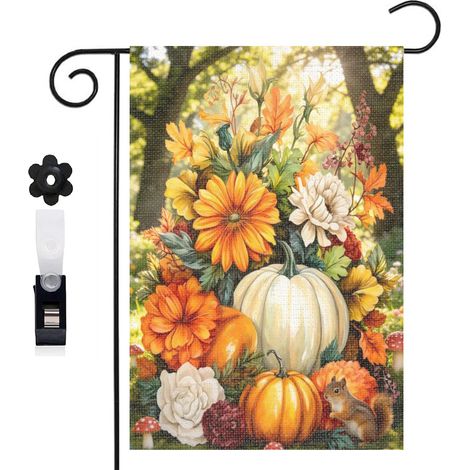 Drapeau de jardin citrouilles et Welcome pour l'automne 30 x 45 cm décoration cour et balcon (1/5)