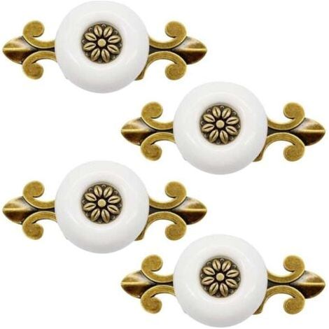 4 pièces Poignée en Céramique Poignée de Porte avec vis de 2.5cm, Blanc, Vintage Poignée D'armoire Classique Poignée de Tiroir Pour Cuisine Salon Chambre (1/5)