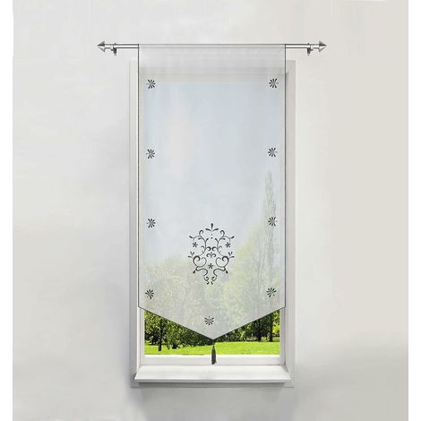 2 Pièce Rideau Voilage Brise-bise en Polyester Broderie Fleurs avec Pompon Rideaux Courts Décoration de Fenêtre Chambre/Salle de Bain/Café/Cuisine (LxH/40x60cm, Gris) T-Audace (1/5)