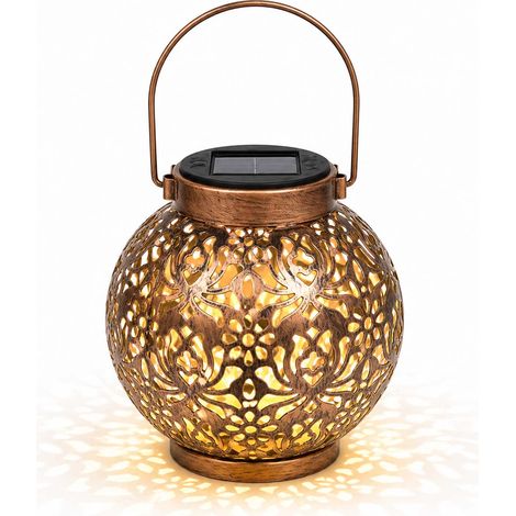 Lanterne solaire décorative en métal, de couleur blanc chaud et marron, pour jardins, patios, balcons, allées et aménagements paysagers extérieurs.-AquaForge (1/5)