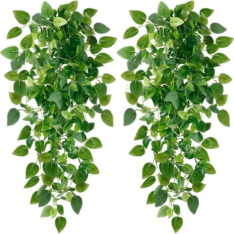 Plante artificielle retombante 2 pièces, lierre pothos suspendu 80 cm, feuillage vert déco intérieur extérieur (1/2)