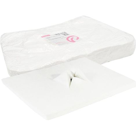 Almohadilla higiénica para la cabeza con corte en forma de X para la cara, color blanco, 100 uds. (1/4)