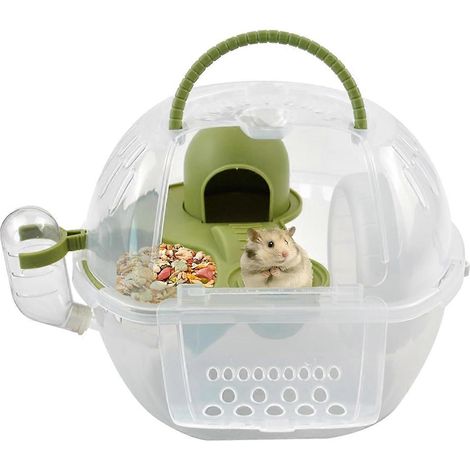 Tragbarer Hamstertransportkäfig mit leisen Rädern, Wasserflasche, Futternapf und 2 Ebenen, atmungsaktiv. (1/5)