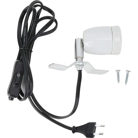 Reptile Heat Lamp Holder, Ceramic Clip Bulb Socket Swivel Turtle Heating Base with Clip Switch Amphibians Lizard Snake Cameleon Aquarium Plug (1/5)