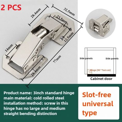 (3 pouces - 2 pièces) Charnières de meuble sans perçage pour porte de placard, charnières hydrauliques à fermeture amortie, vis incluses (1/5)