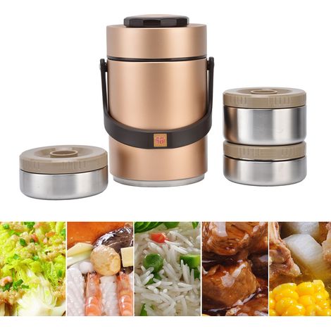 Isolierte Lunchbox mit großem Fassungsvermögen aus Edelstahl 304 für Schüler, Erwachsene und Büroangestellte dreifach versiegelte Vakuumisolierung goldfarben. (1/5)