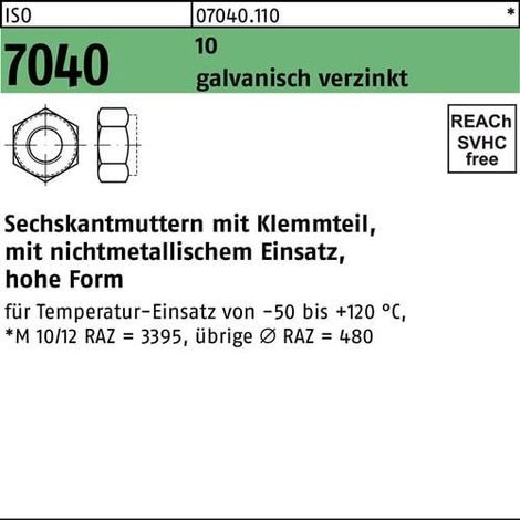 Écrou hexagonal ISO 7040 Pièce de serrage M24 10 galv. 25 pièces