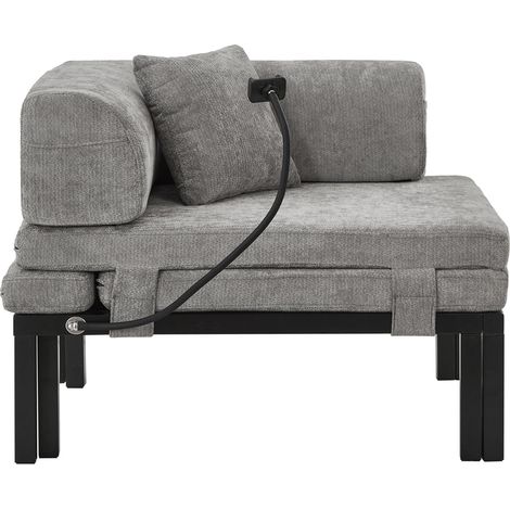 Sofá cama plegable individual de madera y terciopelo gris claro HOMVRA (1/5)
