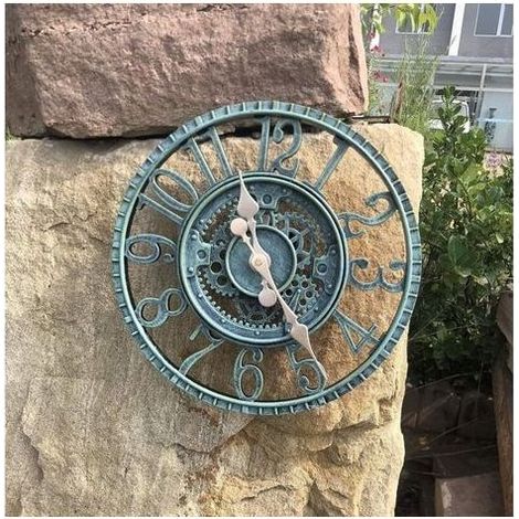 pair Memkey – Horloge de jardin rétro 30 cm – Effet ardoise bleue – Résistante aux intempéries – Visage ouvert avec chiffres arabes – Fonctionnement sur batterie (1/5)
