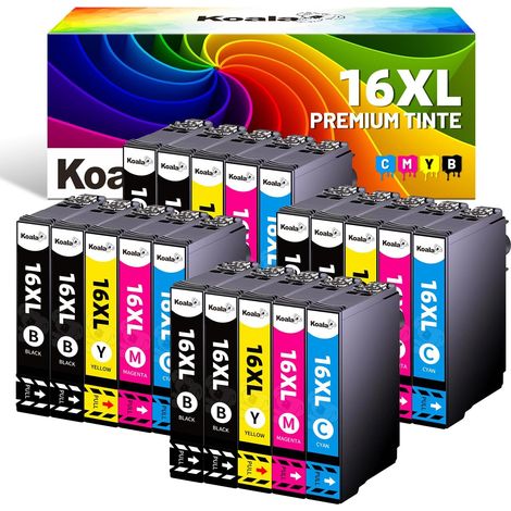 20-Pack 16XL Cartouche d’Encre Compatible pour Epson 16 XL T1631 T1632 T1633 T1634 Multipack pour Workforce WF-2010 WF-2510 WF-2520 WF-2530 WF-2540 WF-2630 WF-2650 WF-2660 WF-2750 (1/5)
