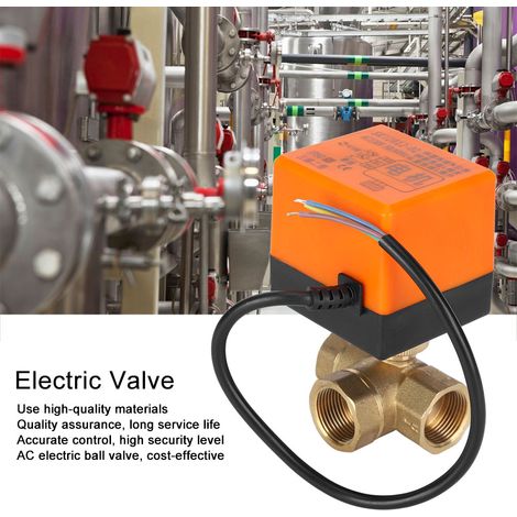 Vanne électrique trois voies, vanne à bille électrique, vanne électrique à trois fils et deux commandes AC220V, orange G3/4" (1/5)