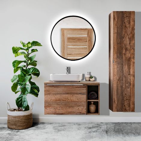 Badmöbel Set in Vintage Oak Eiche PUEBLA-56 Spiegel mit LED-Beleuchtung, B/H/T 130/200/46 cm (1/5)