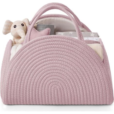 Borsa fasciatoio, cestino per cambio, scatola fasciatoio intrecciata, cestino portaoggetti, scatola portaoggetti, rosa (1/5)